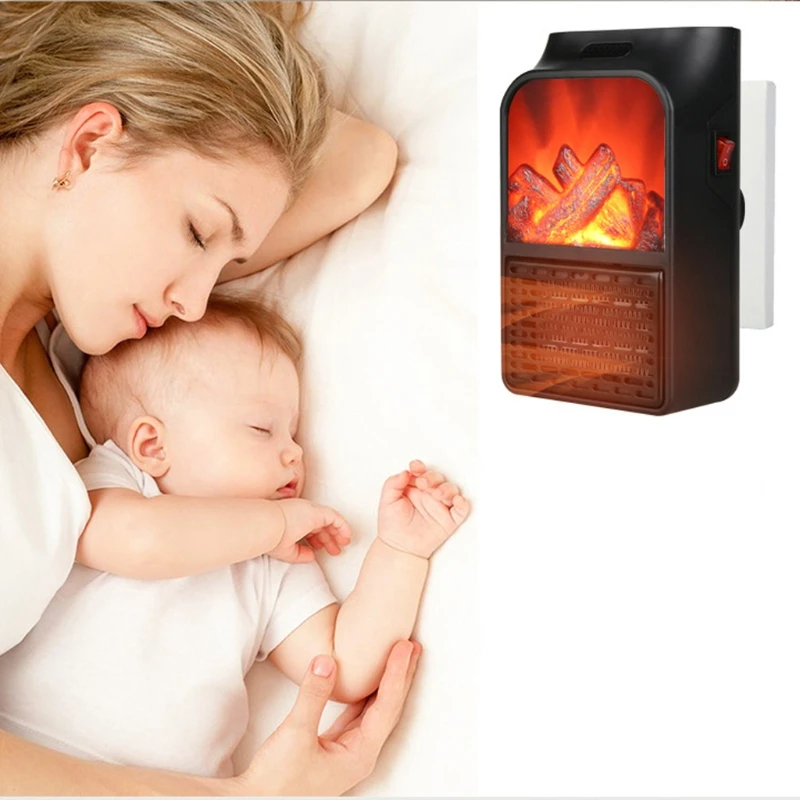 

Small Portable Ceramic Space Heater Electric Heater Fan Thermostat Control Fireplace Heater with Realistic Flames 900W