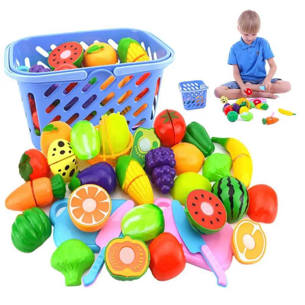 

23Pcs/Set Fruit Vegetable Cutting Kitchen Knife Fun Toy Gift Tools For Kids Plastic Fruit Vegetables Cutting Toy