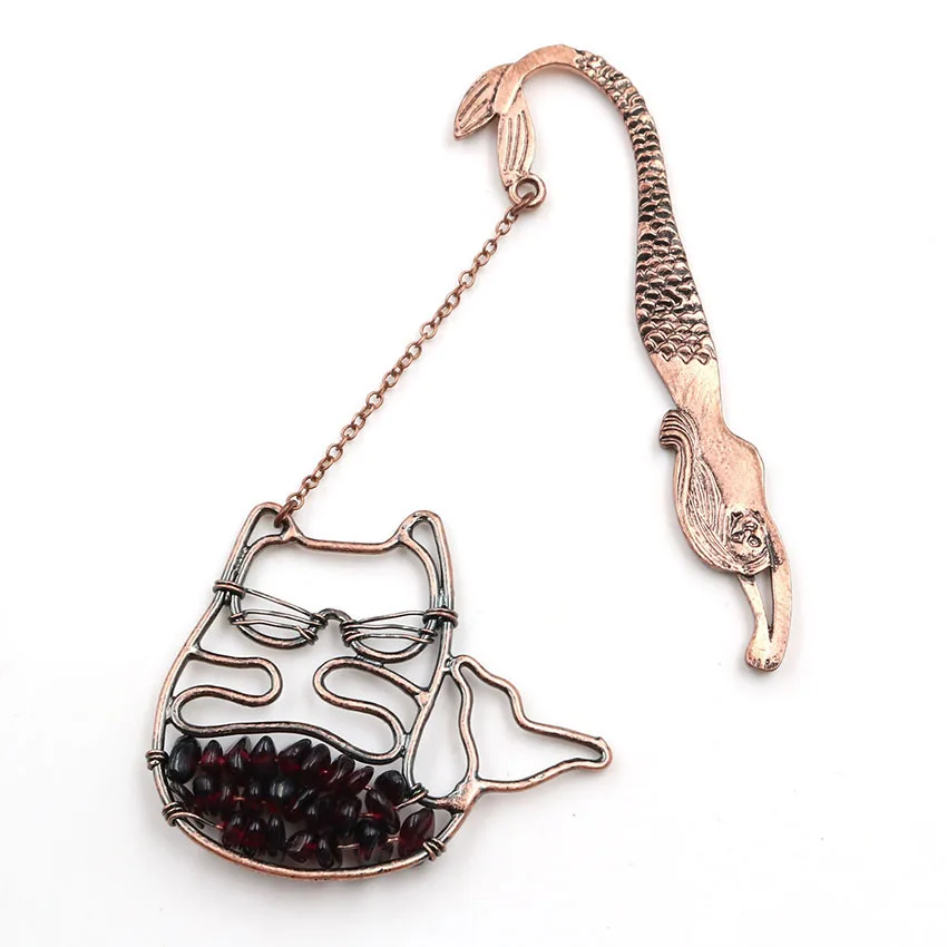 FYJS уникальная медная Русалка с проволокой обертывание милый кот тигровый глаз