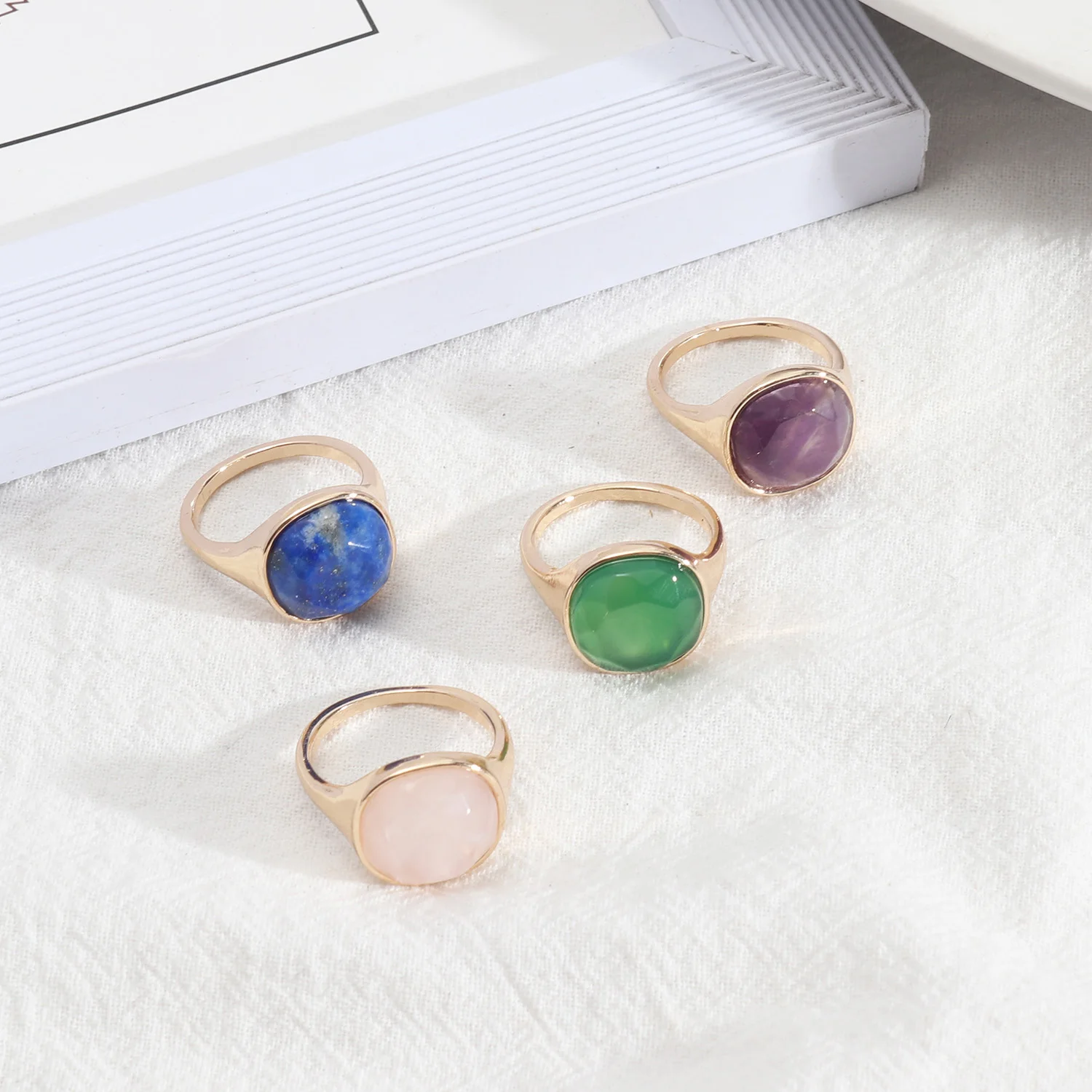 

Violet Green Blue Pink Crystals Natural Stone Rings