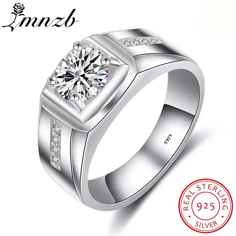 

LMNZB Original Real 925 Sterling Silver Wedding Rings Charm Men Jewelry Inlay 7mm CZ Zircon Engagement Rings for Men LM007