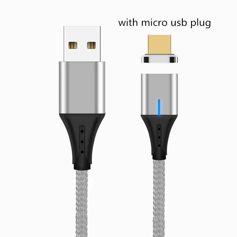 Silver Micro Plug Магнитный кабель 3A Micro usb type C кабель передачи данных для быстрой зарядки для iPhone XS MAX XR 8 7 Plus SAMSUNG S10+ S9 для XIAOMI Mi9 MIX3 2S - Цвет: Silver Micro Plug