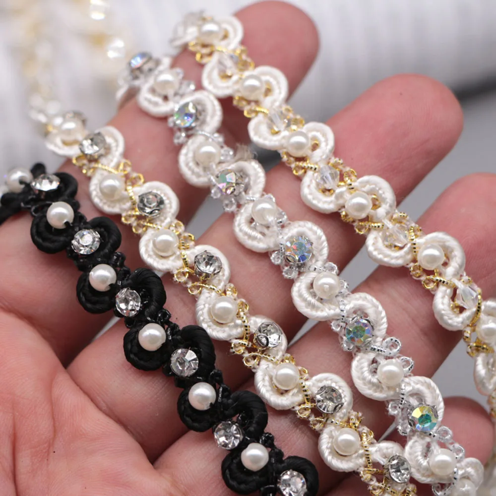 1 см * ярд стразы жемчужные кружевные отделки для одежды ручная работа и ленты DIY