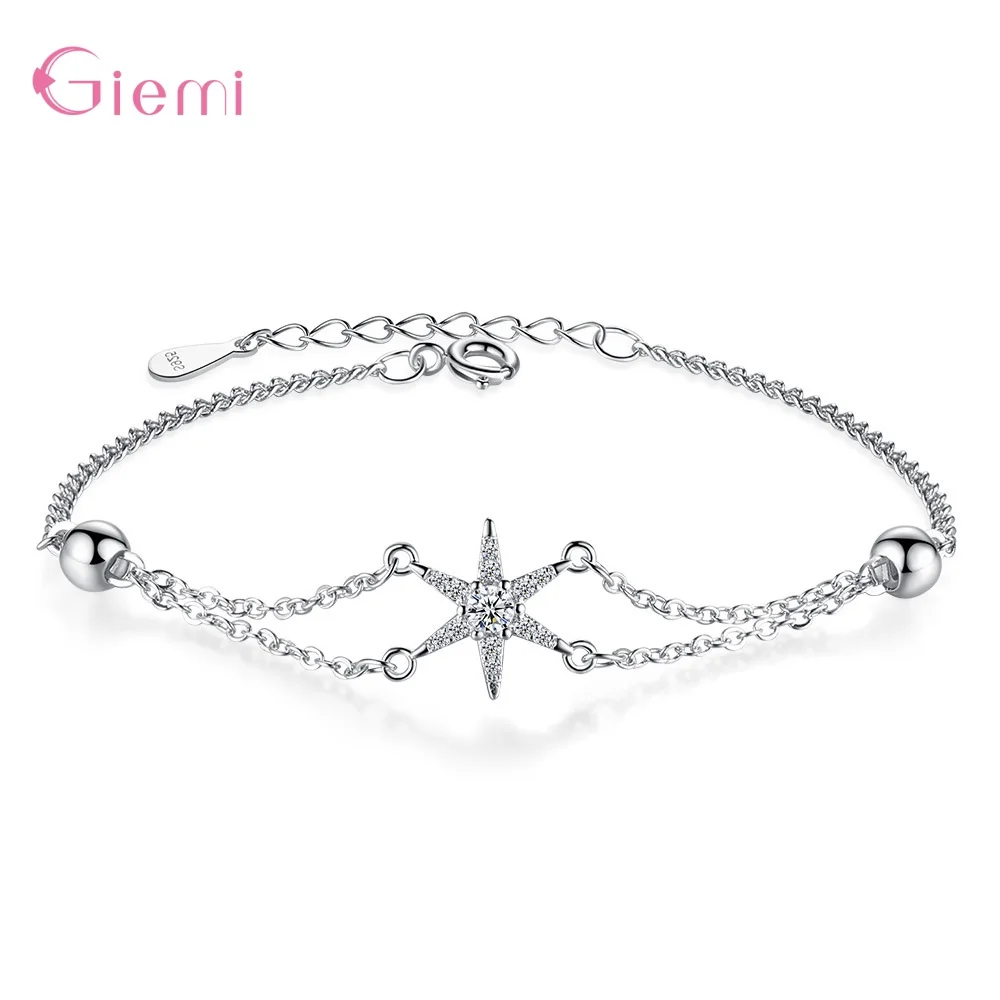 

Popular Creative 925 Sterling Cubic Zircon Hexagram Charm Bracelet for Women Girl Fashion Link Chain Bangle Bracelets