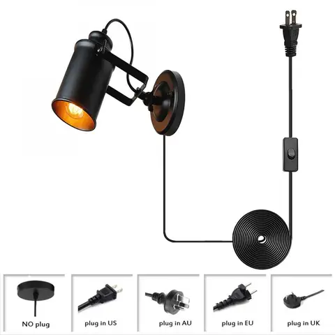 Классический черный фонарь, настенный светильник со штепсельной вилкой, проводной, регулируемый, настенный светильник для спальни, гостиной