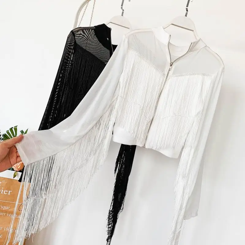 2019 Новая модная женская бахрома с длинными рукавами короткая практичная куртка