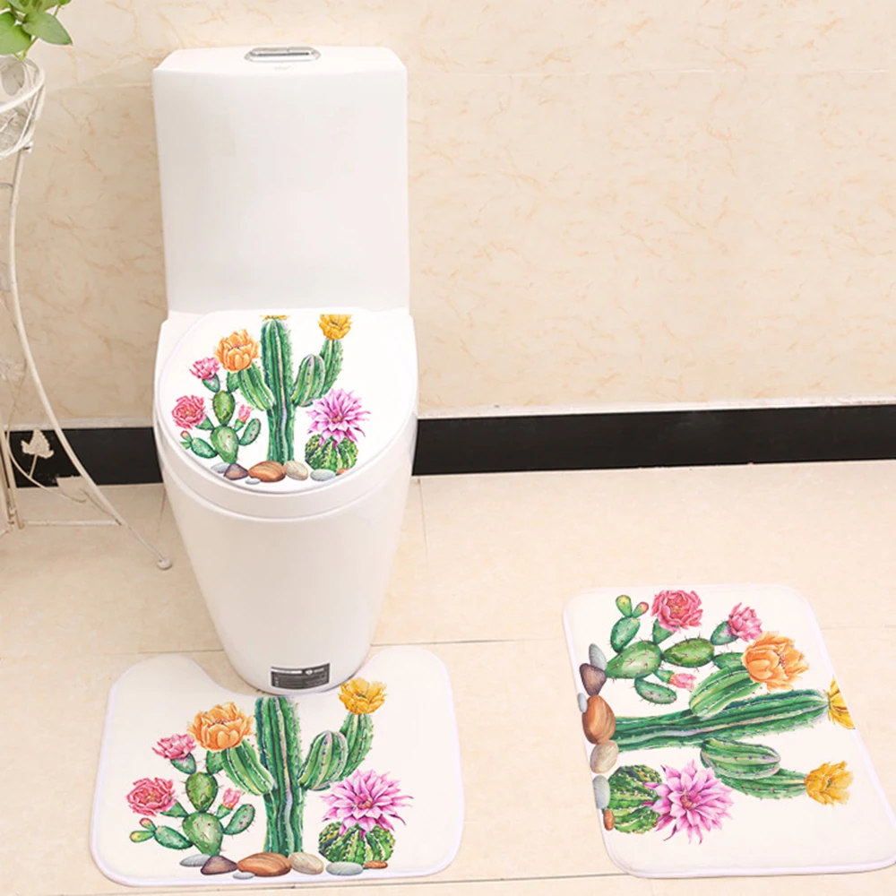 3 шт. зеленый растения цифровой принт на фланелевой ткани чехол для унитаза