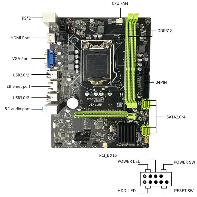 Материнская плата H61 Lga1155 M Atx для процессора Core I3 I5 I7 поддержка Ddr3 памяти с 4
