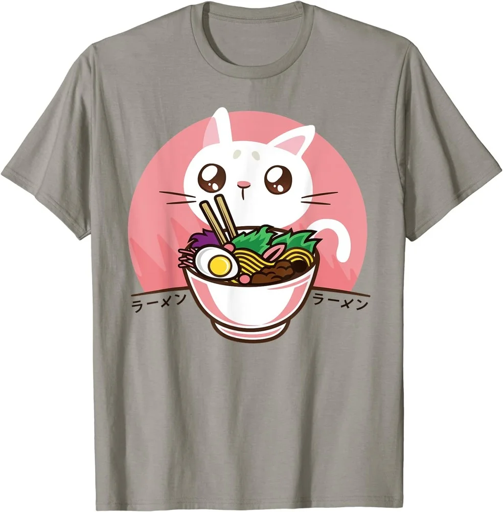 

T Shirt Women Kawaii Summer Tops Graphic Tees Fashion Tee Shirt Anime Cat Japanese Ramen Noodles Shirt Gift for Women T-Shirt