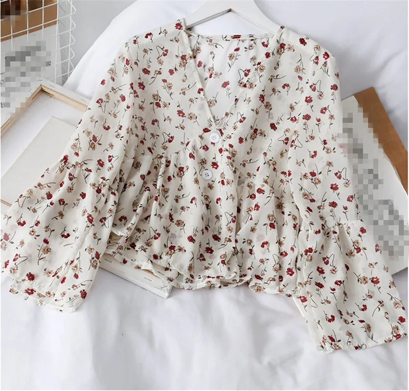 

Womens Sexy Tops and Blouses V Neck Blouse Women's Tunic Kimono Cardigan Flare Sleeve Ladies Clothing Blouse for Women Chiffon