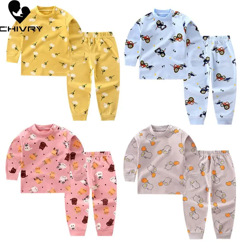 Conjunto de pijama de manga larga para ni&ntilde;os y ni&ntilde;as, camiseta bonita con cuello redondo de dibujos animados, pantalones, ropa de dormir de oto&ntilde;o, novedad de 2021-0