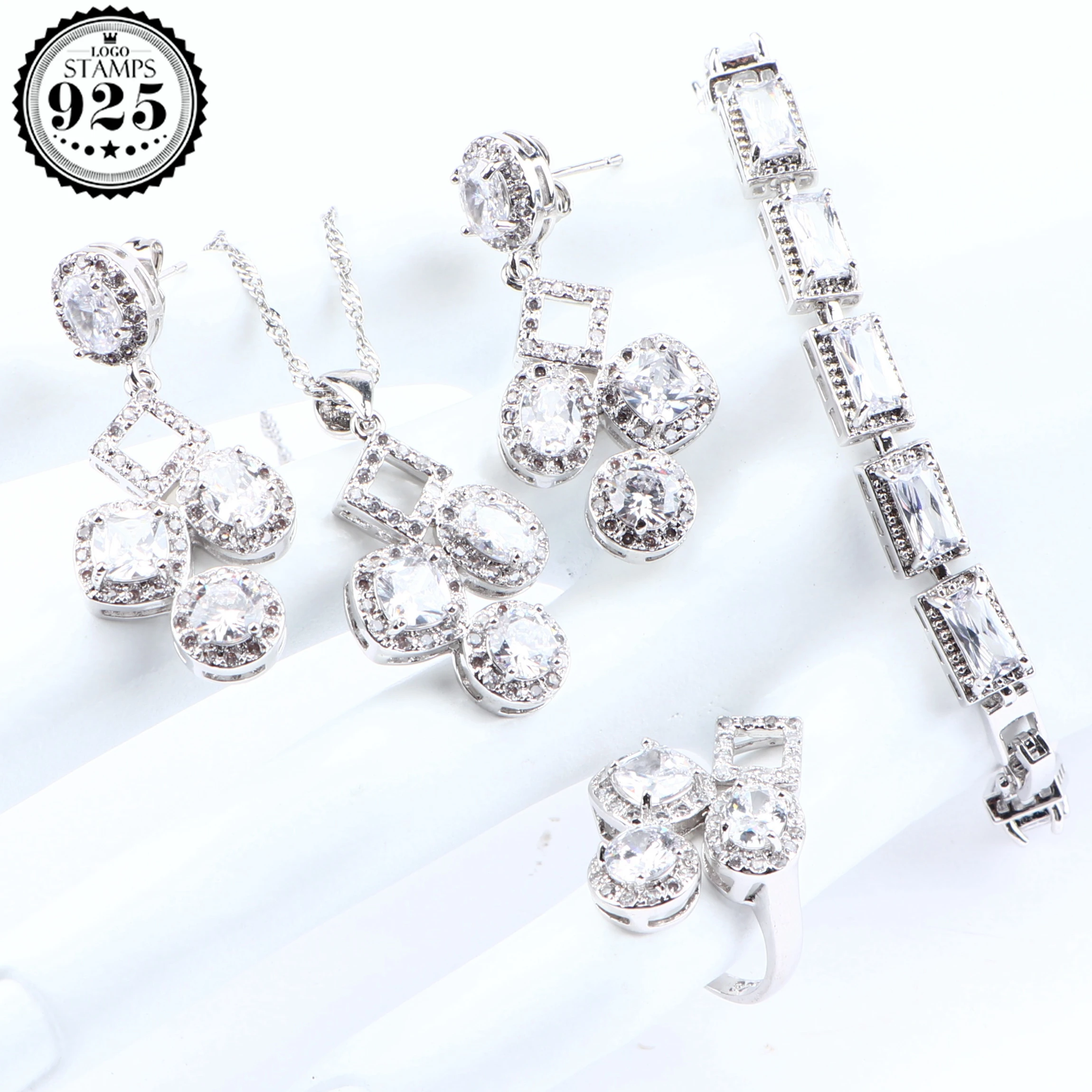 Белый цирконий ювелирные наборы для женщин серебро 925 костюм свадебные изделия