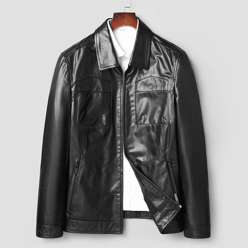 

Мужская повседневная куртка из натуральной кожи, с отложным воротником, размеры до 5xl