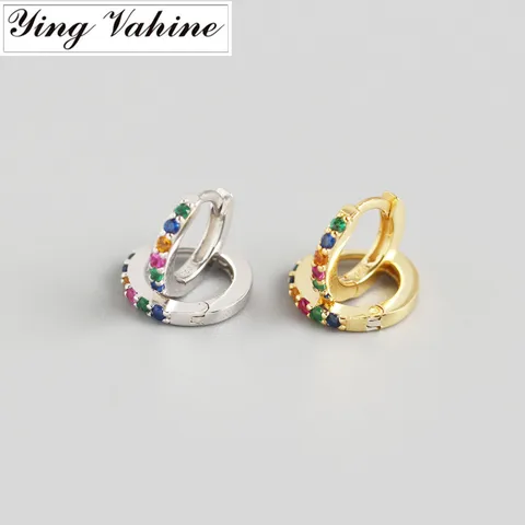Женские маленькие круглые серьги-гвоздики ying Vahine, из 100% стерлингового серебра 925 пробы с разноцветным цирконием