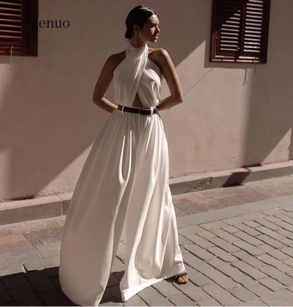 Женские широкие брюки сексуальные комбинезоны с открытой спиной и лямкой на шее