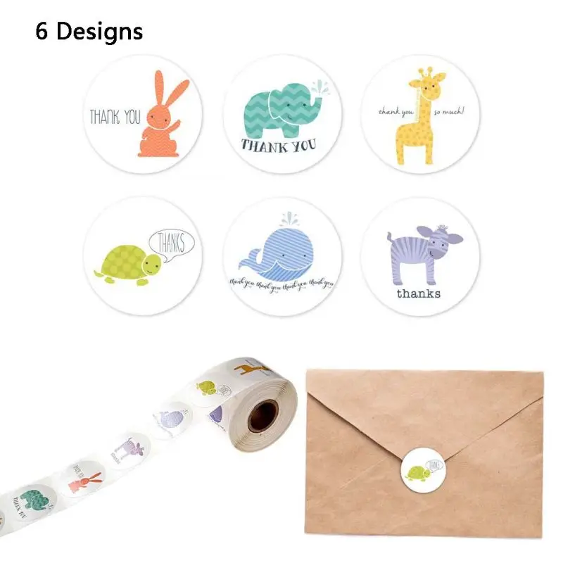 

500pcs/roll 6 Styles Animals Thank You Reward Stickers Labels Scrapbooking Kids Stationery Decoration