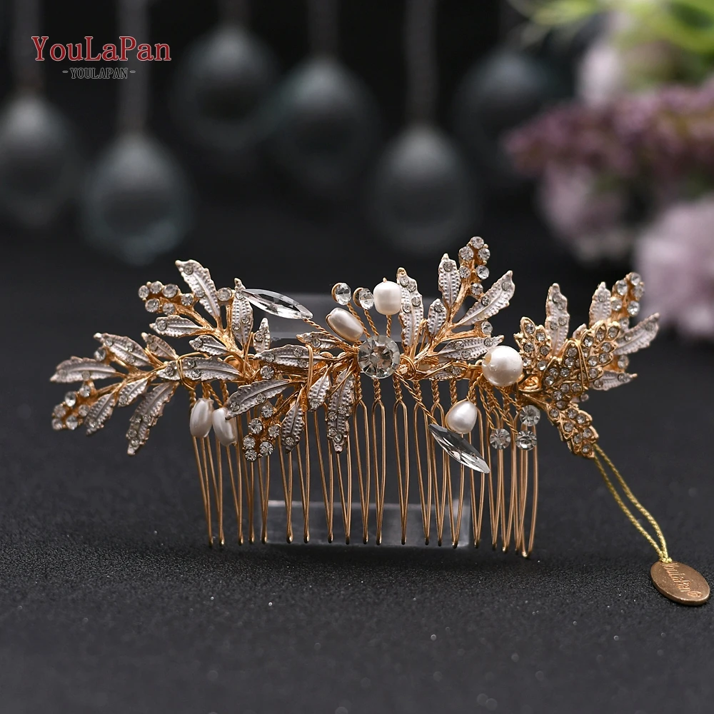 TOPQUEEN HP14 свадебные тиары гребни из сплава с листьями и жемчужинами для