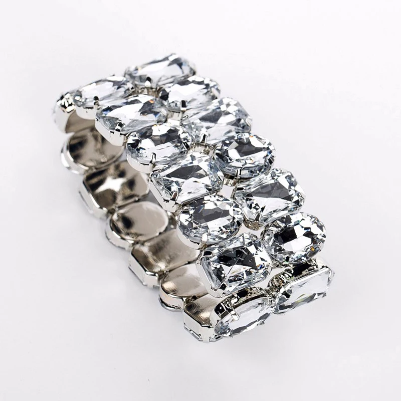 Женский браслет Большой Кристалл Стразы разных цветов эластичный для свадебных