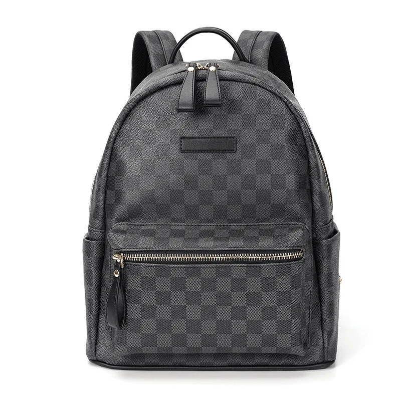 

Plaid leather classic men's backpack Plaid Leather Backpack large capacity double shoulder schoolbag Computer Backpack