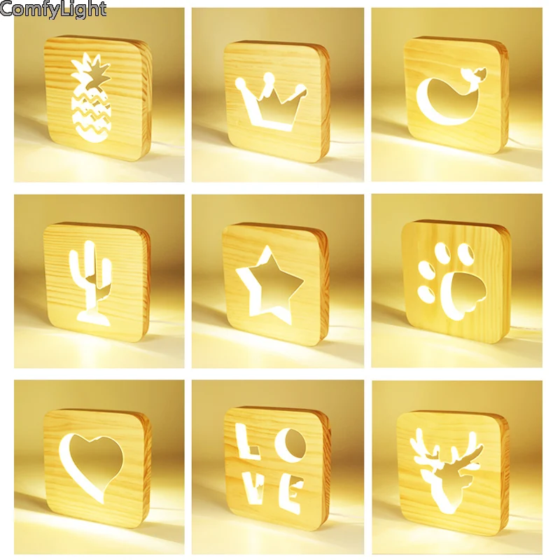 Светодиодный ночник для сна деревянный современный с usb разъемом и