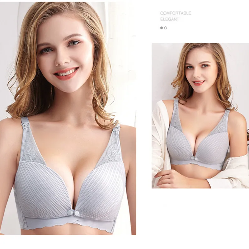 Sujetador de lactancia para mujeres embarazadas, ropa interior de algod&oacute;n transpirable, Sexy, f&aacute;cil de amamantar, sin aros-2