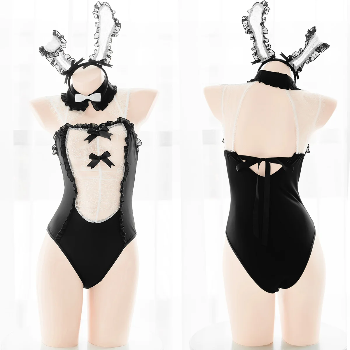 

Суперсексуальная Милая Кружевная Пижама с бантиком и бантиком в виде кролика для девушек комбинезон Ночная рубашка комбинезон для горничн...