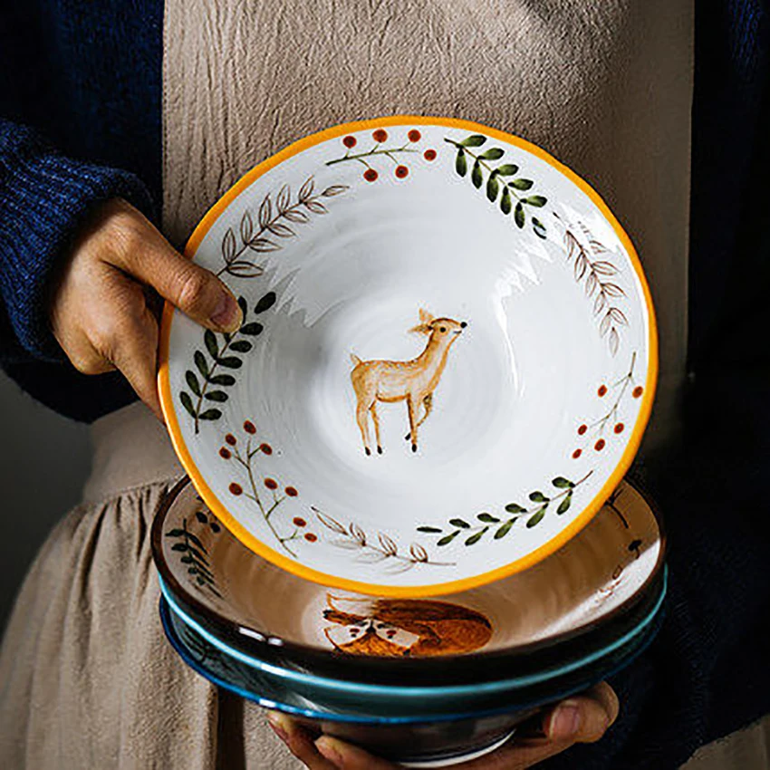 

Japanese Cartoon Animal Noodle Soup Bowl Dessert Fruit Bowl, 20.3cm, Restaurant Household for Rice Pasta Salad Oatmeal