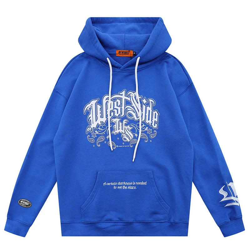 

Mens Bandana Paisley Pattern Print Hoodie Sweatshirts Autumn Oversize 100%Cotton Unisex Loose Dark Blue Hoodies Pullover Coats