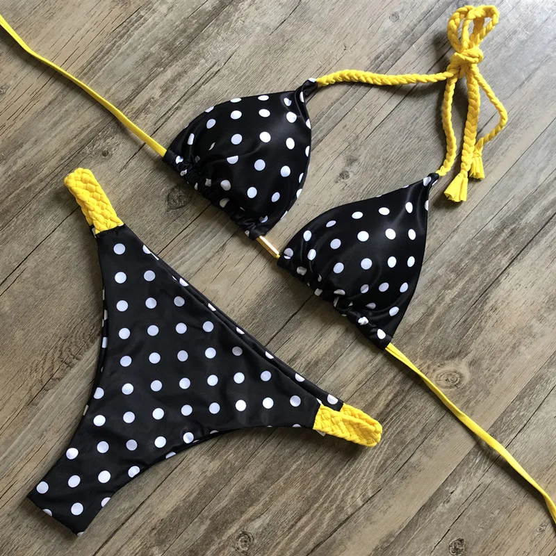 Купальник бикини женский с принтом в горошек пикантный бандо комплект чашками