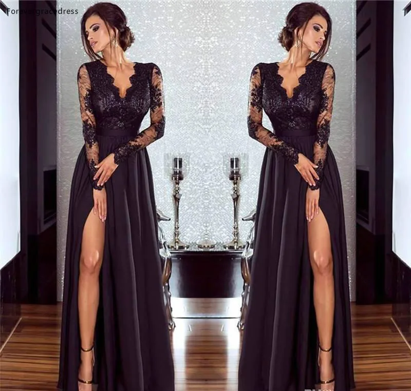 Черное вечернее платье новинка глубокий v образный вырез боковое с разрезом