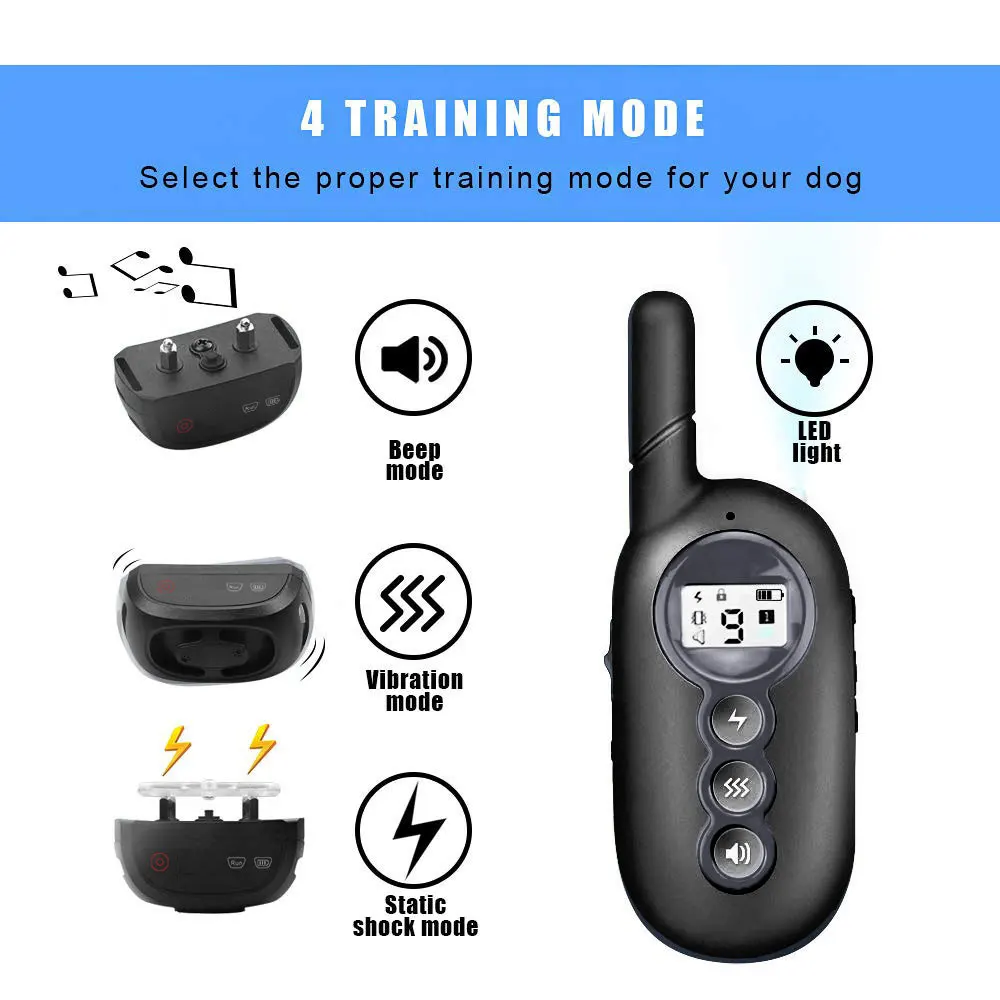 

Dog Shock Collar Light Beep Static Shock Vibration 4 Modes with Security Lock Remote 1500Ft Range Pet Training Collar for Dogs
