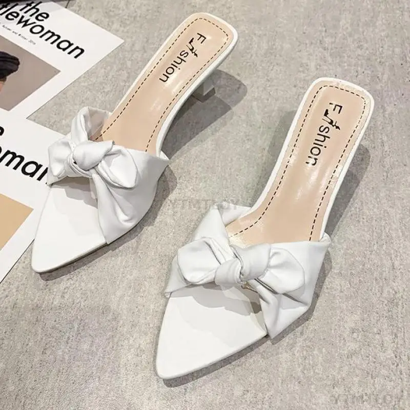 

Женские сандалии на шпильке, летние однотонные шлепанцы с открытым носком, роскошная домашняя обувь, 2021