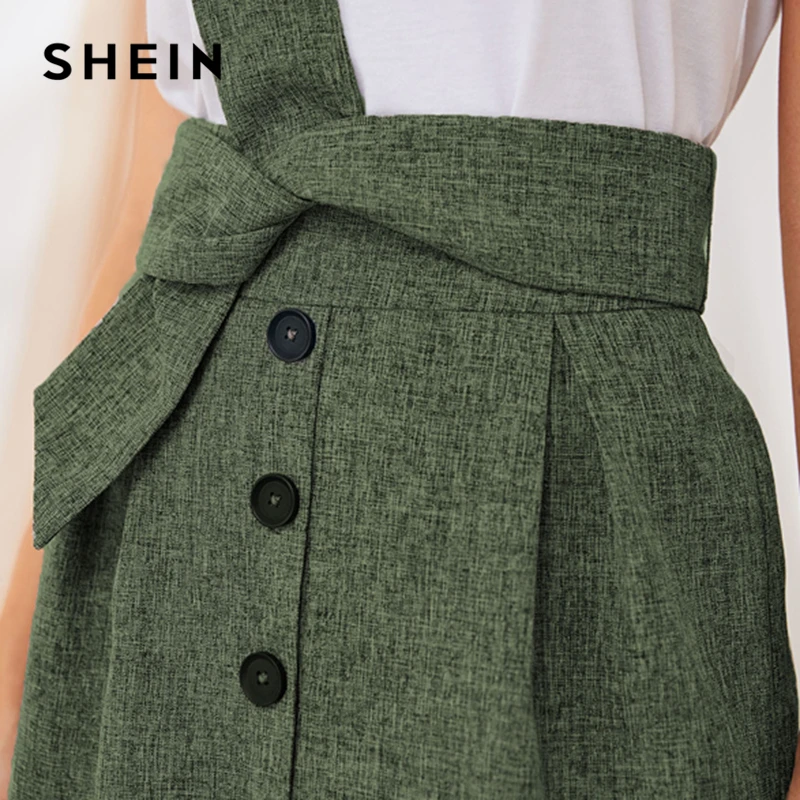 SHEIN пуговица Передняя плиссированная деталь поясом юбки женские лето осень высокая талия Прямые Твердые офисные женские элегантные длинные юбки