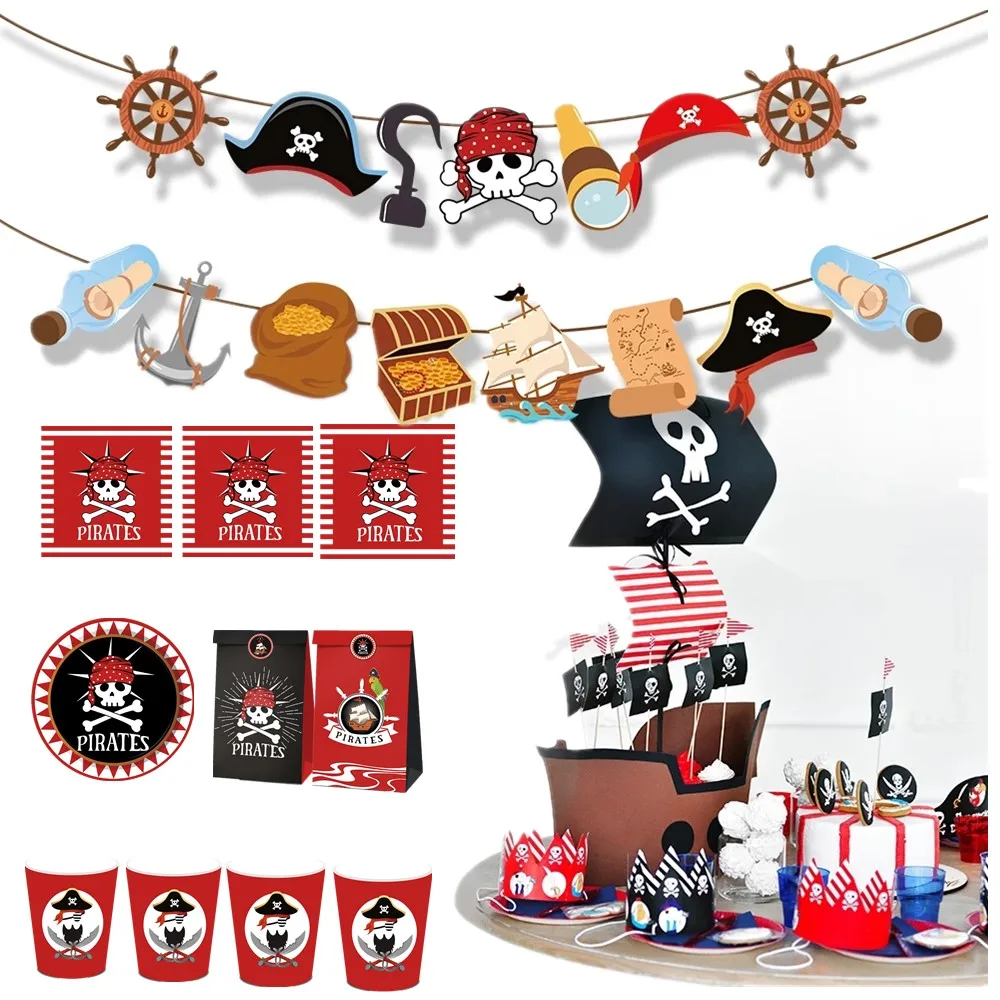 Украшения для пиратвечерние Красный Полосатый мультяшный череп пиратский