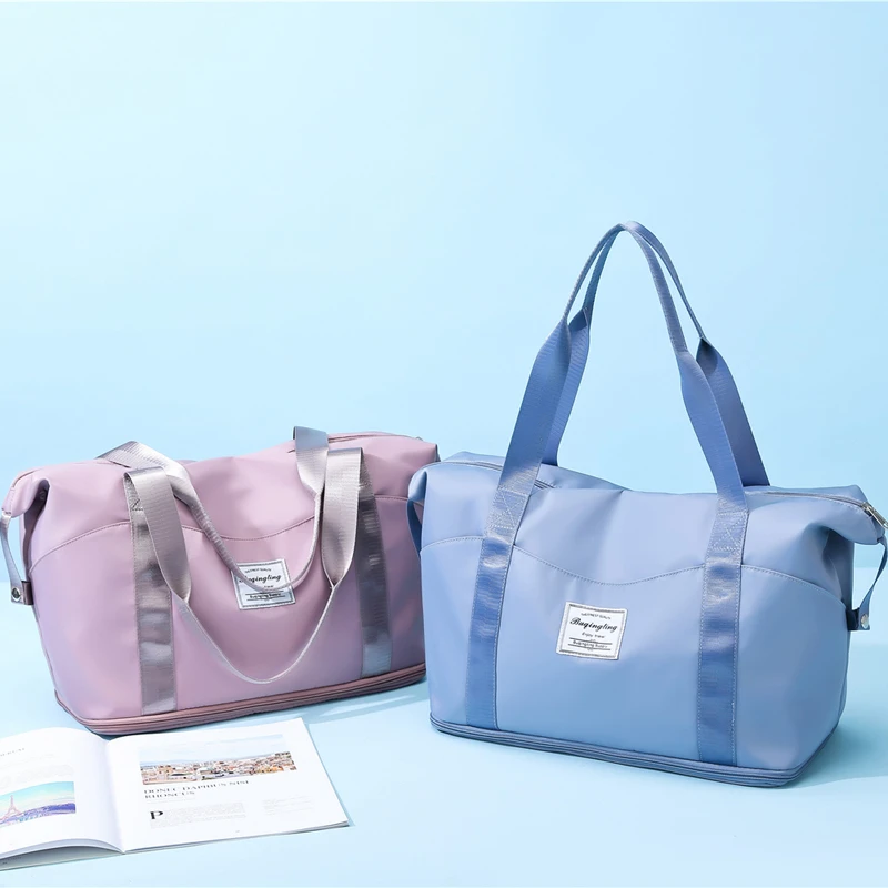 

Large Capacity Reusable Waterproof Shoulder Bag Women Casual Sports Fitness Gym Travel Use Tote Handbag with Zipper