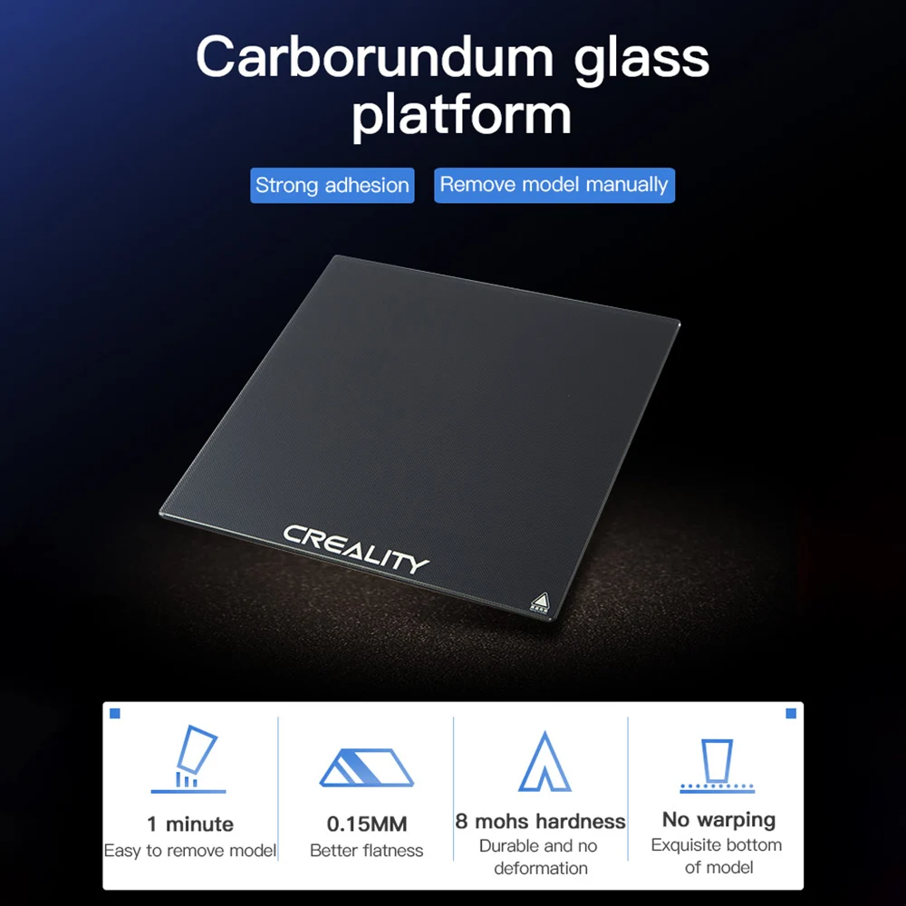 

Tempered Glass Plate 3D Printer Carbon Crystal Silicon Glass Heated Bed Build Platform for Ender-3/Ender-3 Pro/Ender-3 Accessory