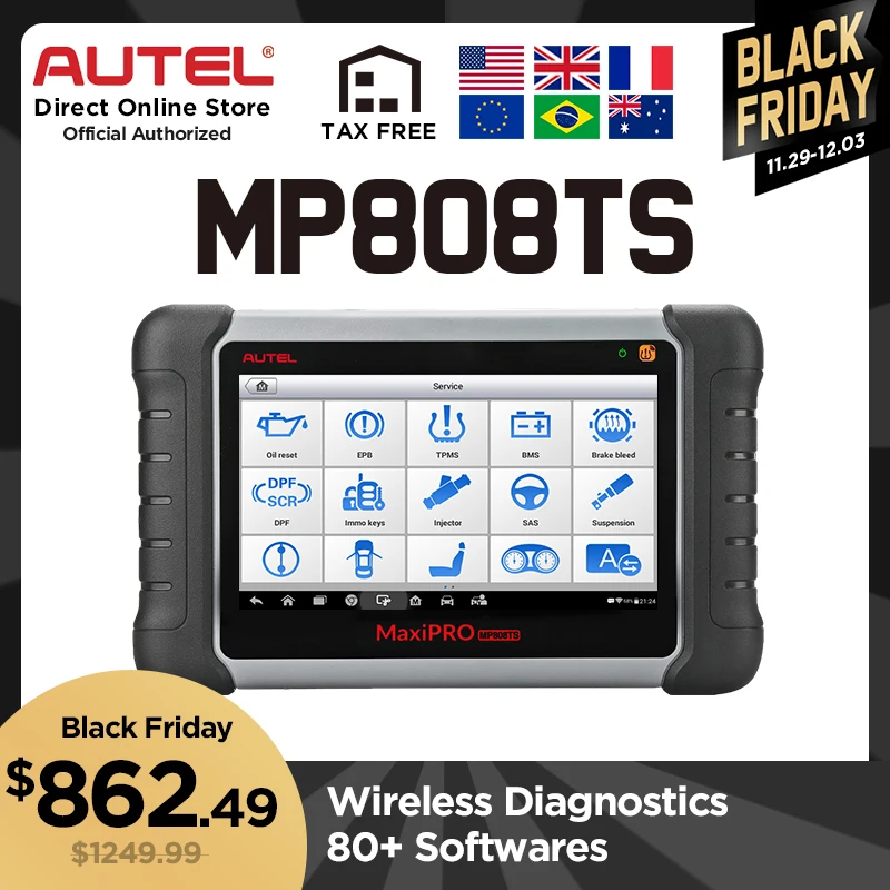 AUTEL MaxiPRO MP808TS OBD2 сканер автомобильный диагностический инструмент ПП давления воздуха в шинах программирования Swift Диагностика 7-дюймовый ЖК-дисплей считыватель кода