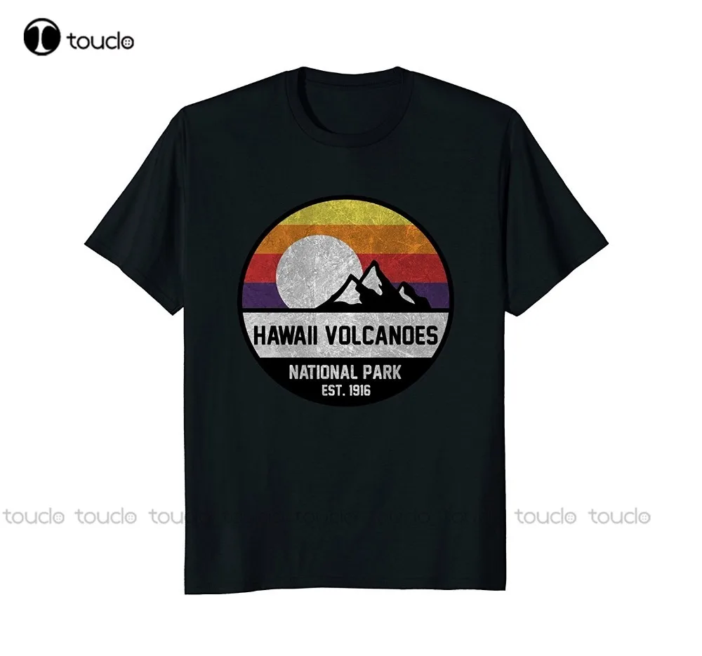 

Футболка мужская с принтом, популярная тенниска с коротким рукавом, в стиле ретро, с изображением вулканов, национальный парк Гаваи, закат, в...