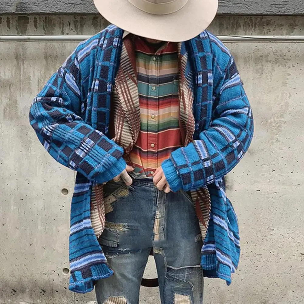 

Comfy Simple Open Front Plaid Printed Cardigan Sweater Autumn Winter Loose Cardigan Plaid Printed for Home