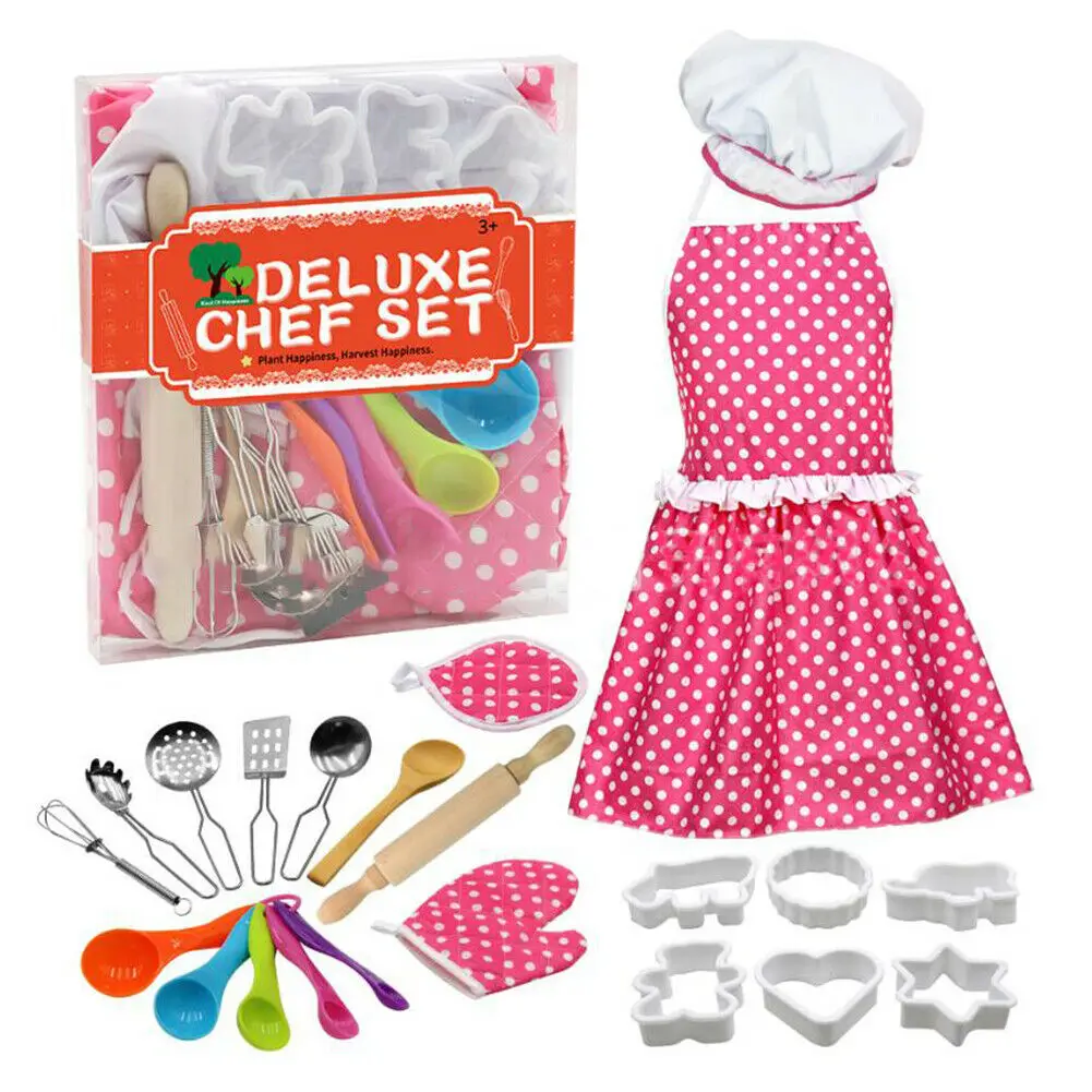 13/24pcs Kids Cooking Baking Apron Cake Mold Kitchen Toy Set for Girls Boy Play Tool Toys for Children