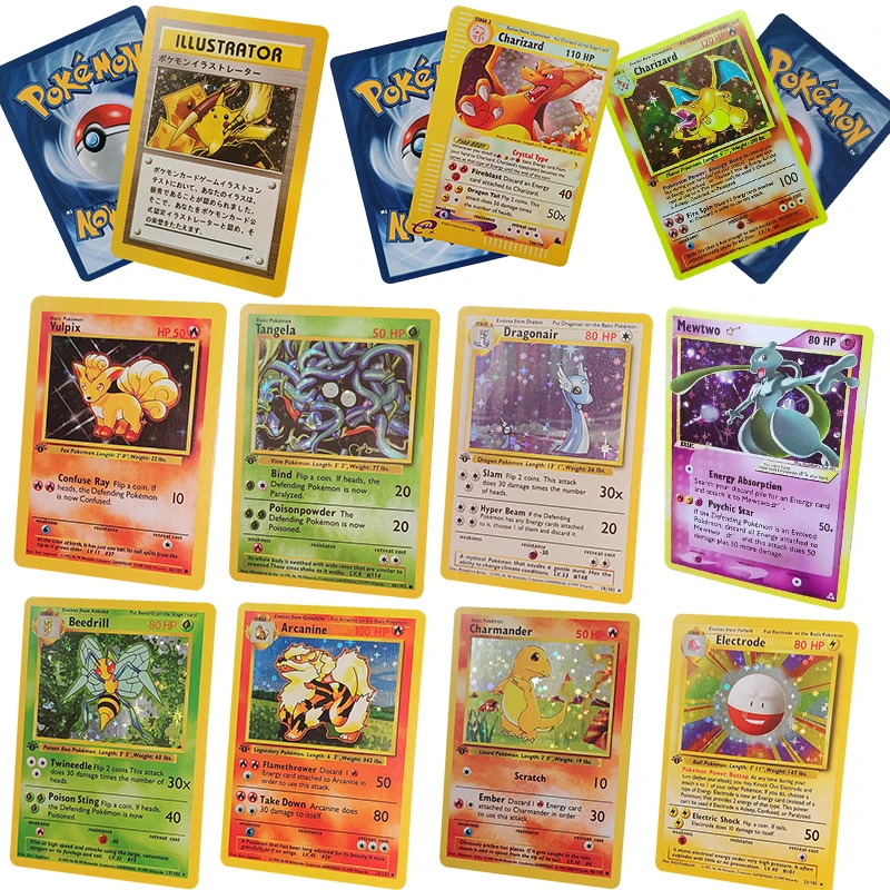

Pokemon Cardex Base Set 1996Years English French Flash Card Pikachu Mewtwo Vulpix Charizard Game Collection Cards Gift Kids Toys