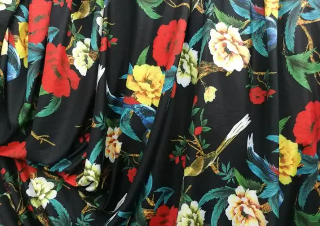 150 см * 100 спандекс Black Rose с цветочным и птичьим принтом ткань латинское платье для