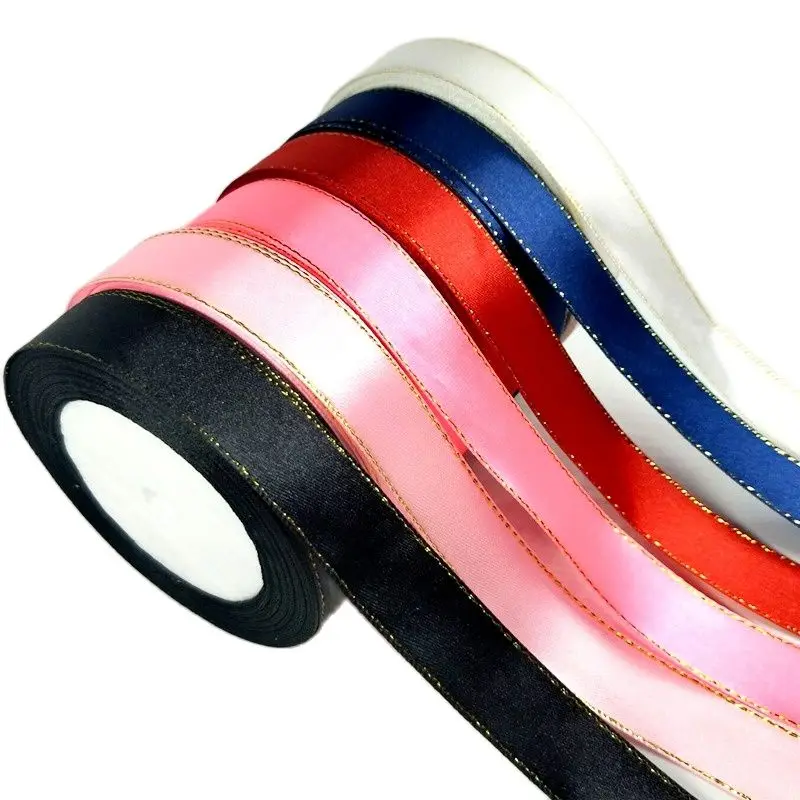 

HL 20MM 5 Meters/lot Gold Edge Solid Color Satin Ribbons Wedding Decorative Crafts Gift Box Wrapping DIY Making Flowers