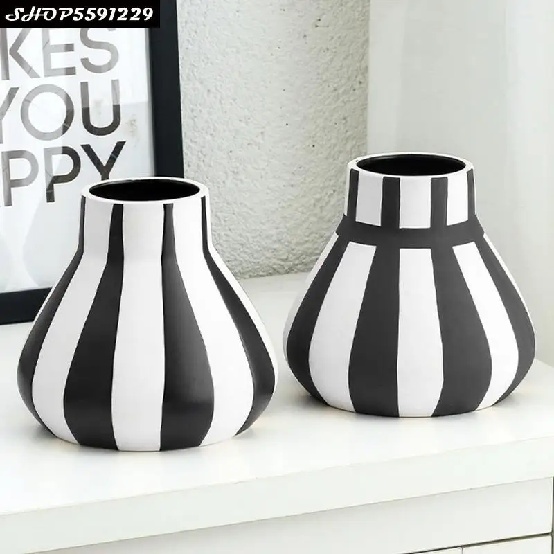 

Creative Ceramic Black White Striped Vase Desktop Flower Arrangement Living Room Dining Table Crafts Hydroponic Vase Home Decor