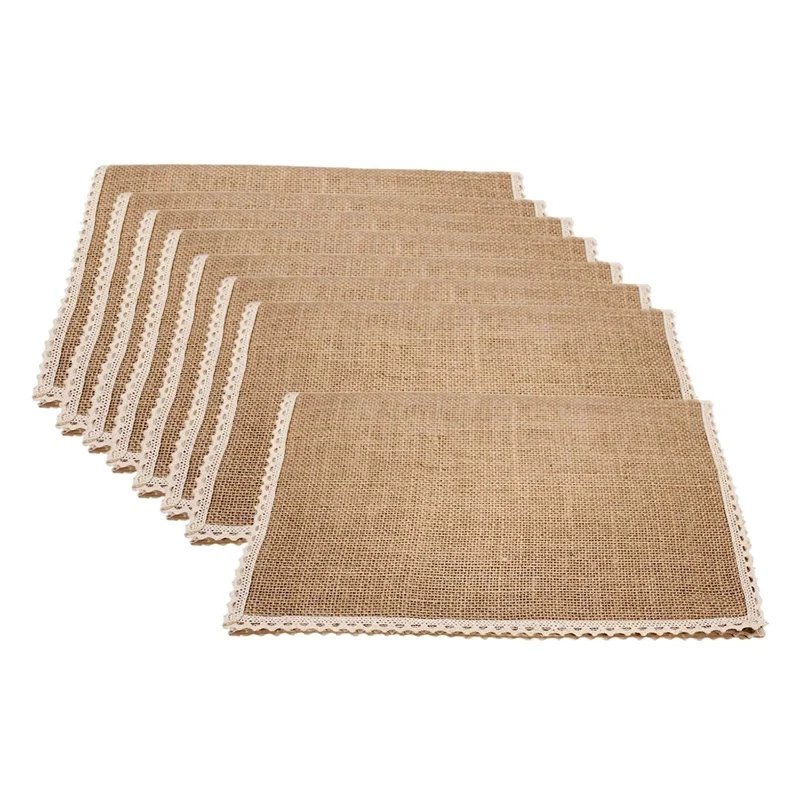 

Burlap Placemats Rustic Table Mats,Lace Look Placema,for Parties, Weddings, BBQ's, Holidays&Everyday Use (Set of 8)