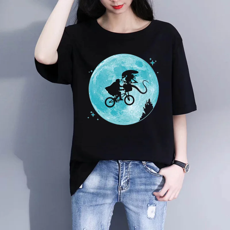 Забавная женская футболка с коротким рукавом принтом и круглым вырезом для