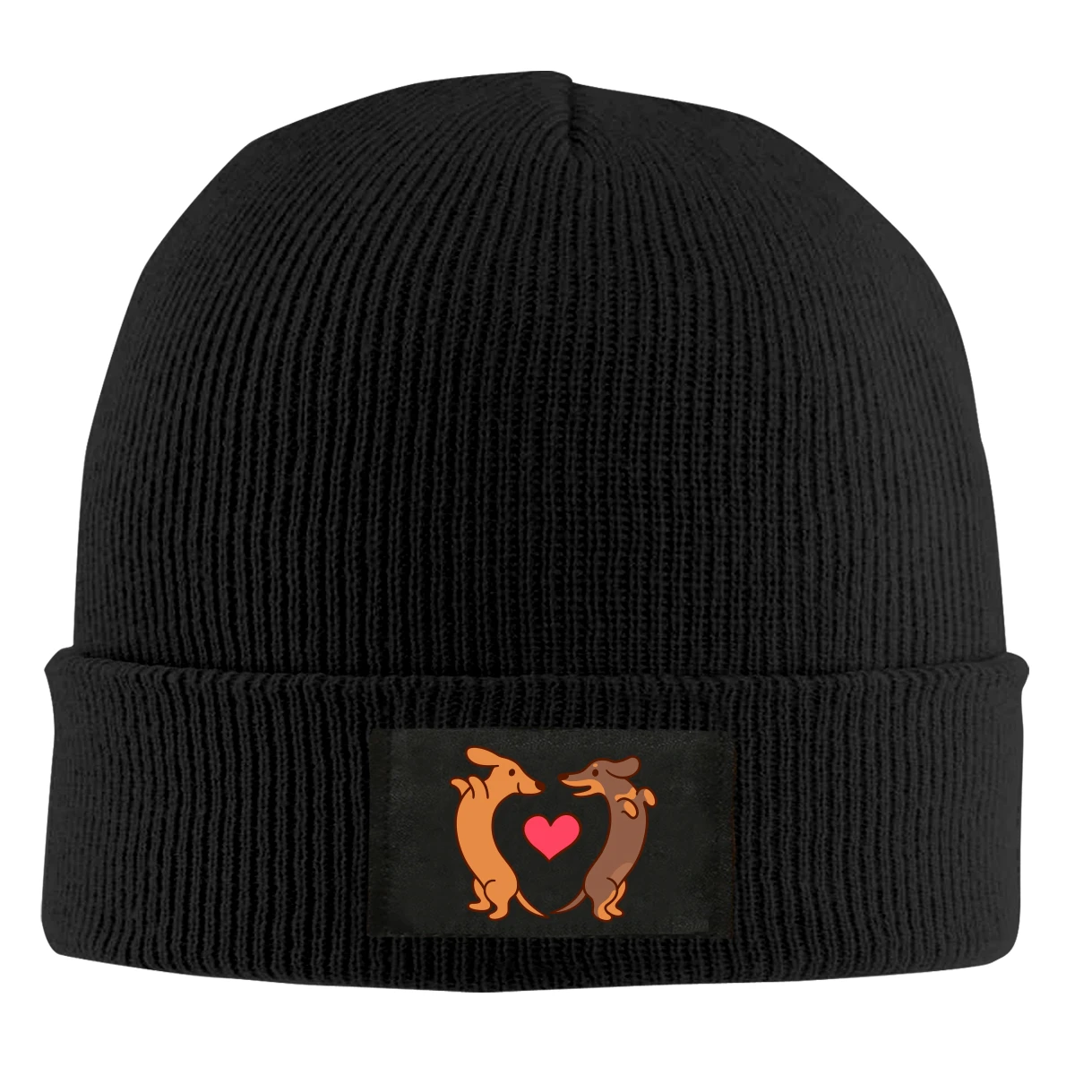 

Daschund Dog Heart Beanie Hats For Men Women With Designs Winter Slouchy Knit Skull Cap