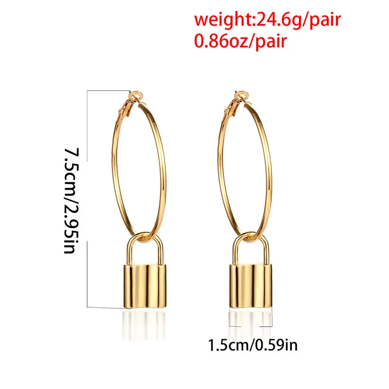 Женские круглые серьги-кольца с навесным замком большие серьги золотого цвета в