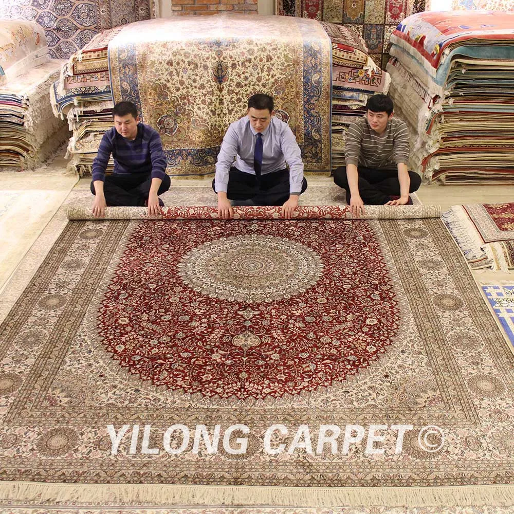 Goedkoop YILONG 9'x12 'perzische Handgemaakte Zijden Rug Luxe Klassieke Perzische Rode Medaillon Tapijt (WY320A9x12)