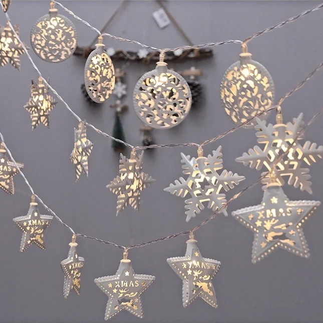 

Stars and snowflakes, LED hollow wrought-iron lights, 1.6m10 lights, Christmas decorations, scene pendants, New Year's supplies,